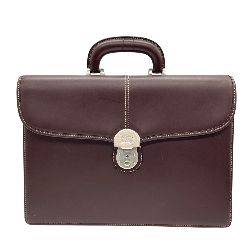 BURBERRY Men's Business Briefcase, Brown Leather, Silver Hardware, Horse Logo - Picture 2 of 16